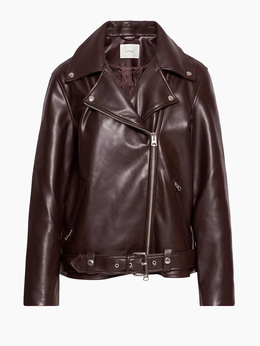 Wilfred Brown Leather Moto Jacket with Asymmetrical Zipper